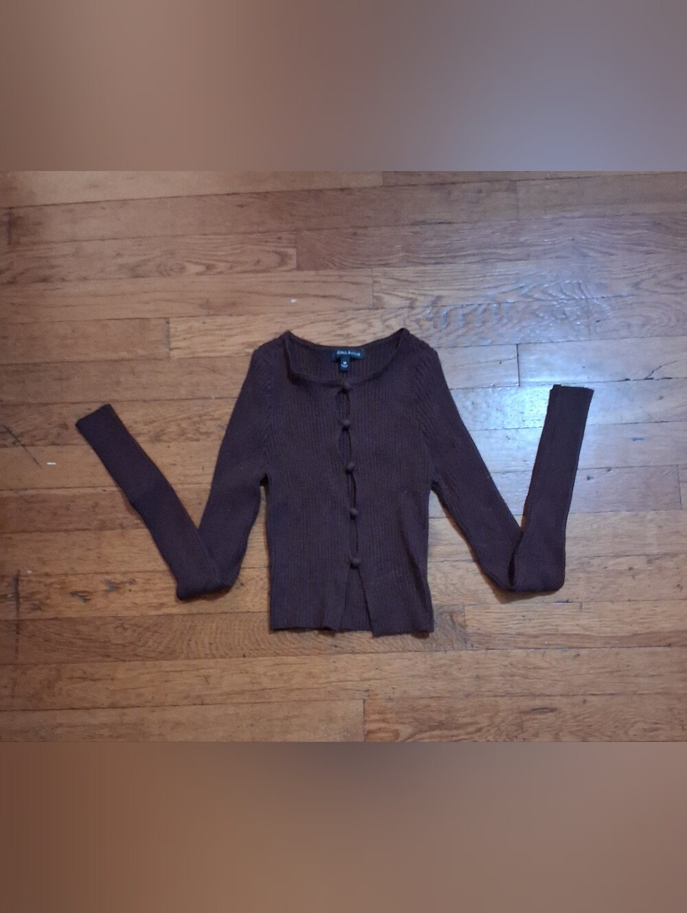 Kendall & Kylie Brown Ribbed Button-Front Crop Cardigan